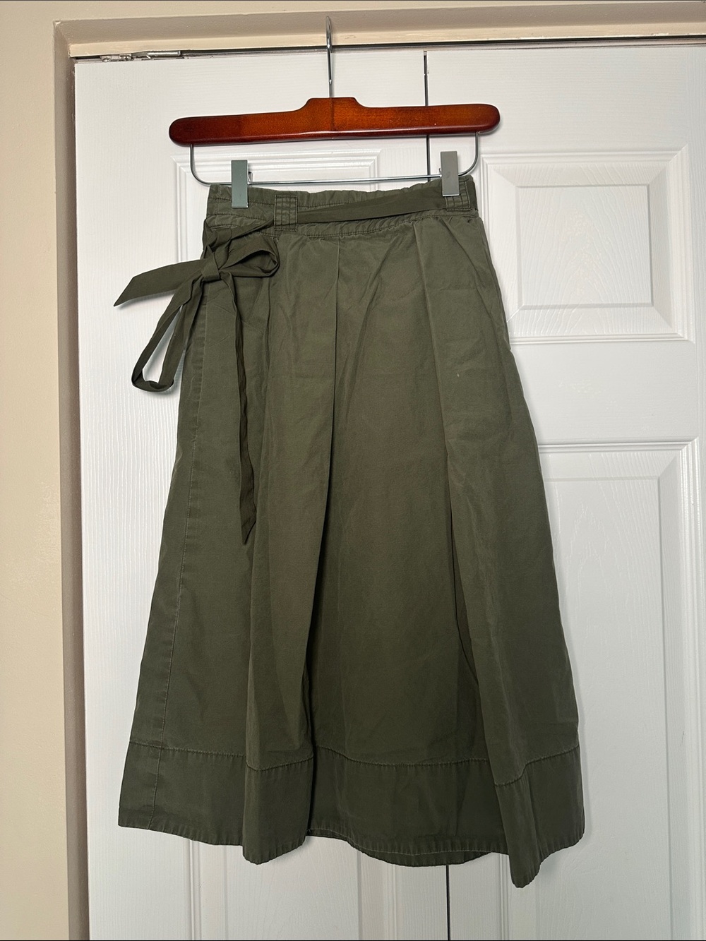 Madewell Olive Green A-Line Tie-Waist Midi Skirt